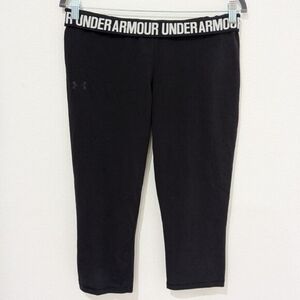 Under Armour Charged Black White Foldover Waistband Capri Active Leggings Large